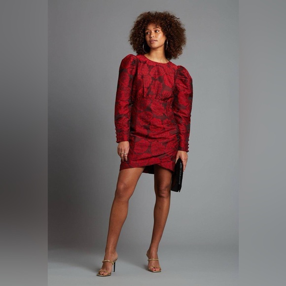 Dorothy Perkins Red Satin Jacquard Wrap Mini Dress NWT size 8 - Picture 2 of 6